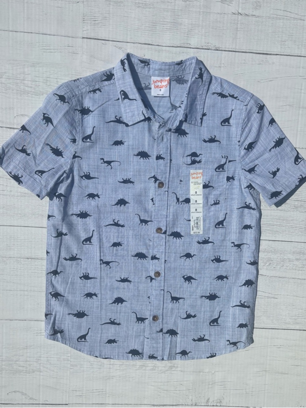 Jumping Beans NWT Boys Dinosaur Shirt Size 8 Blue Dino Print Tee - Picture 3 of 10